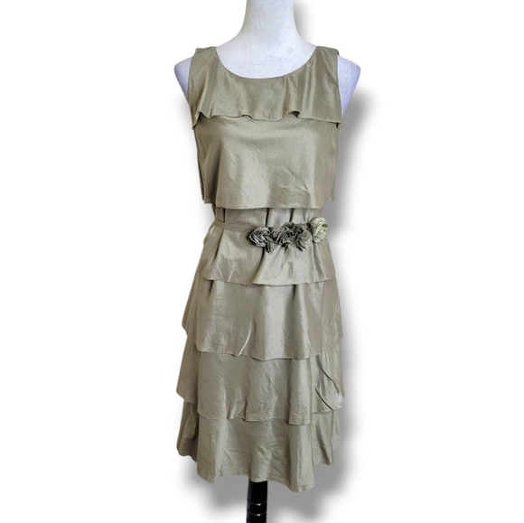 Talbots Dresses & Skirts - Talbots Tiered Midi Dress Rosette Belt Size 6 100% Cotton